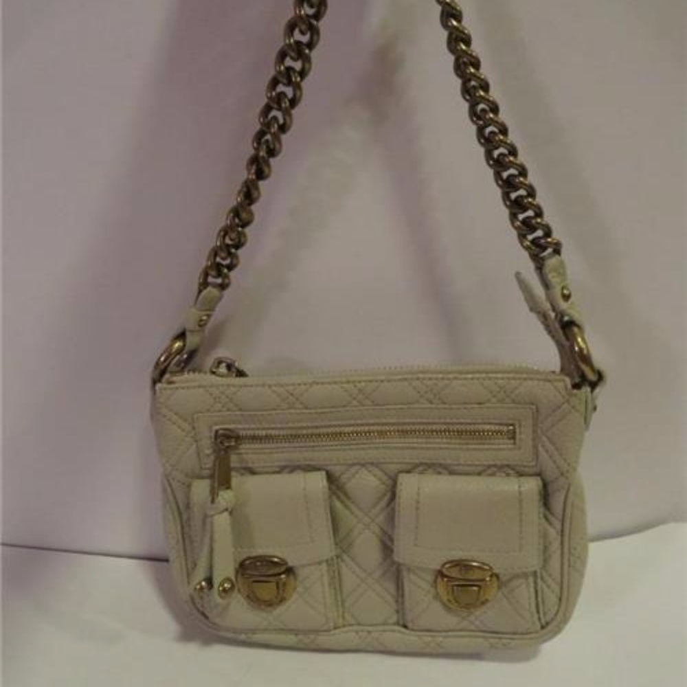 Marc Jacobs Quilted Cream Shoulder Bag with Gold Accents